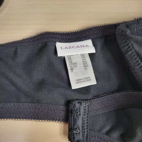 LASCANA Minimizer Underwire T-Shirt Black Sheer Accent Bra sz 34C EUC Comfy Cute - Picture 7 of 8